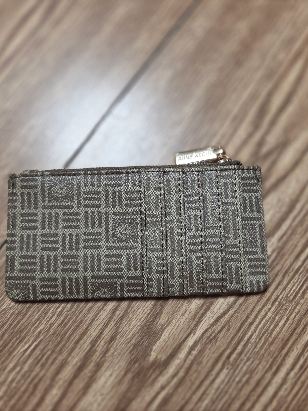 Anne Klein Small Zip Card Case Wallet in Brown/Gold